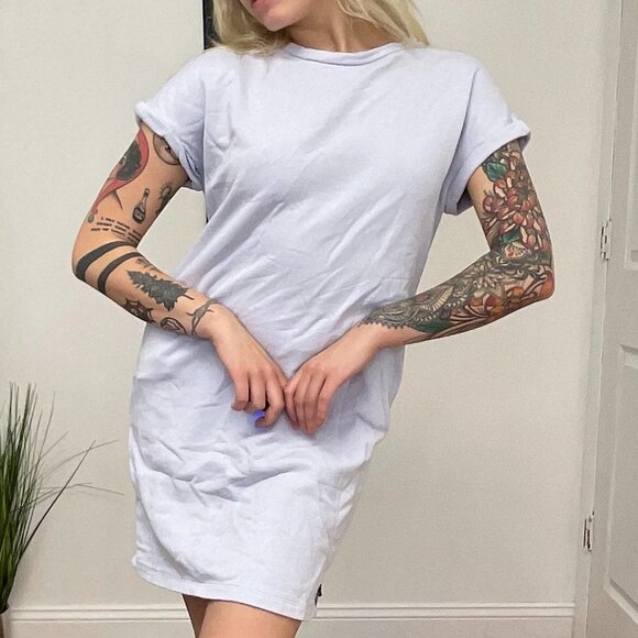 Fire + Ice Pullover Crew Neck Anica Shift Dress Short Sleeve Size S Blue - Picture 4 of 9